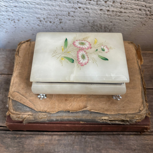 Vintage Italian Alabaster Footed Jewelry Box
