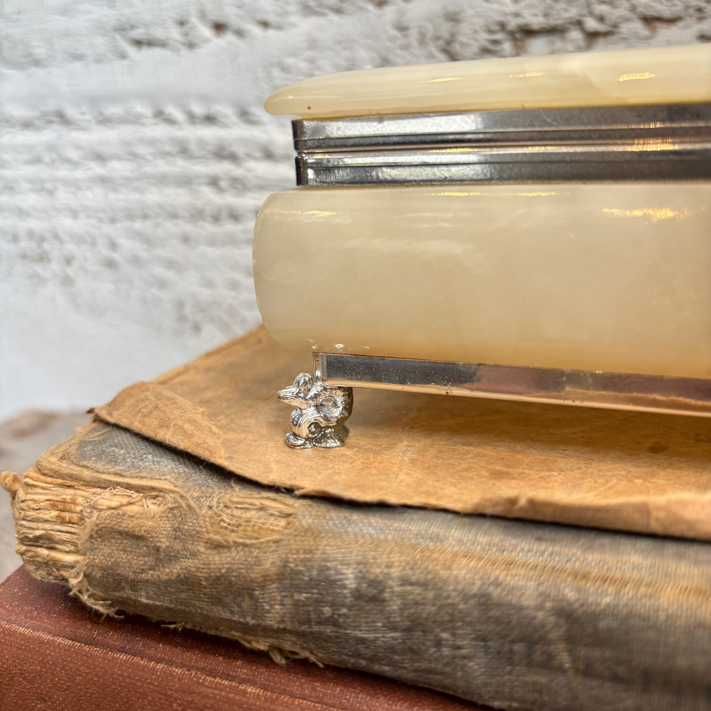 Vintage Italian Alabaster Footed Jewelry Box