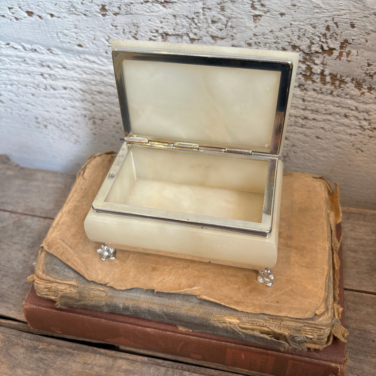 Vintage Italian Alabaster Footed Jewelry Box