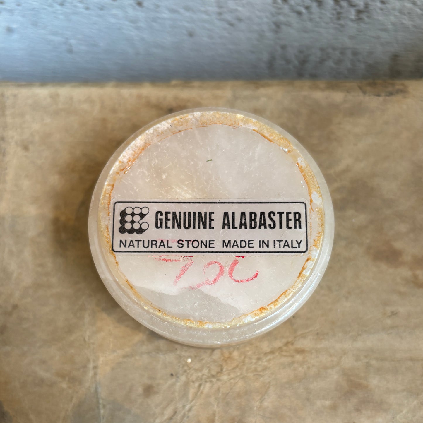 Vintage Italian Alabaster Round Trinket Box - Blush