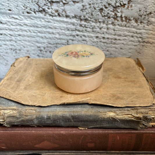 Vintage Italian Alabaster Round Trinket Box - Blush