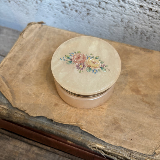 Vintage Italian Alabaster Round Trinket Box - Blush