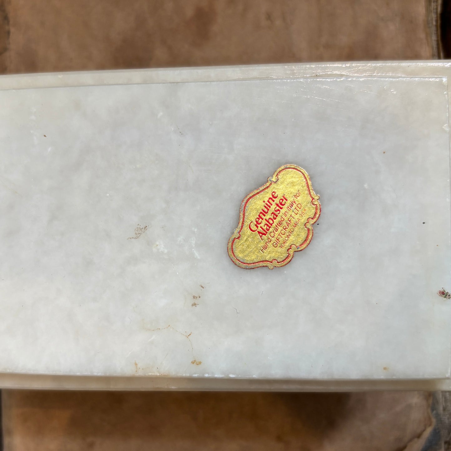 Vintage Italian Alabaster Trinket Box - Pink Florals