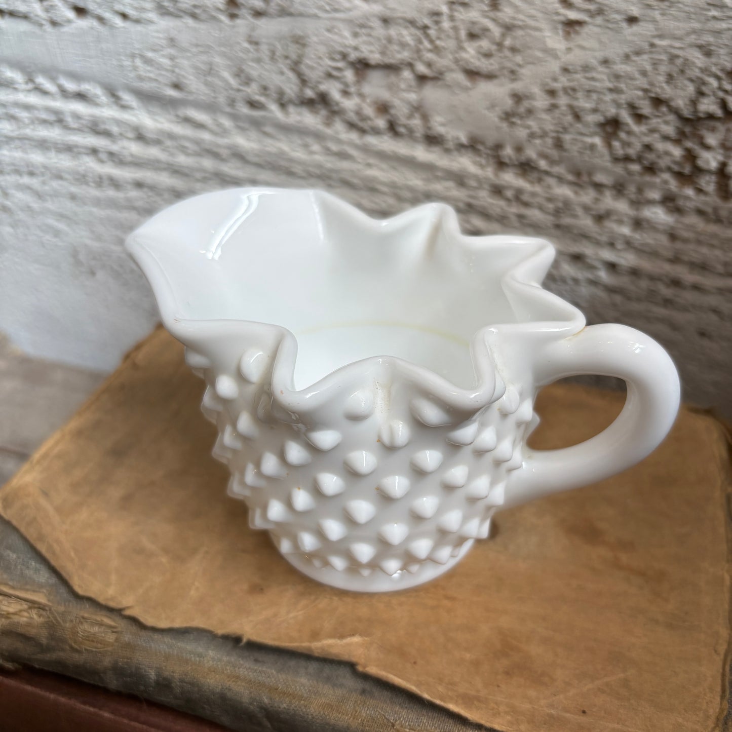Vintage Milk Glass Hobnail Creamer