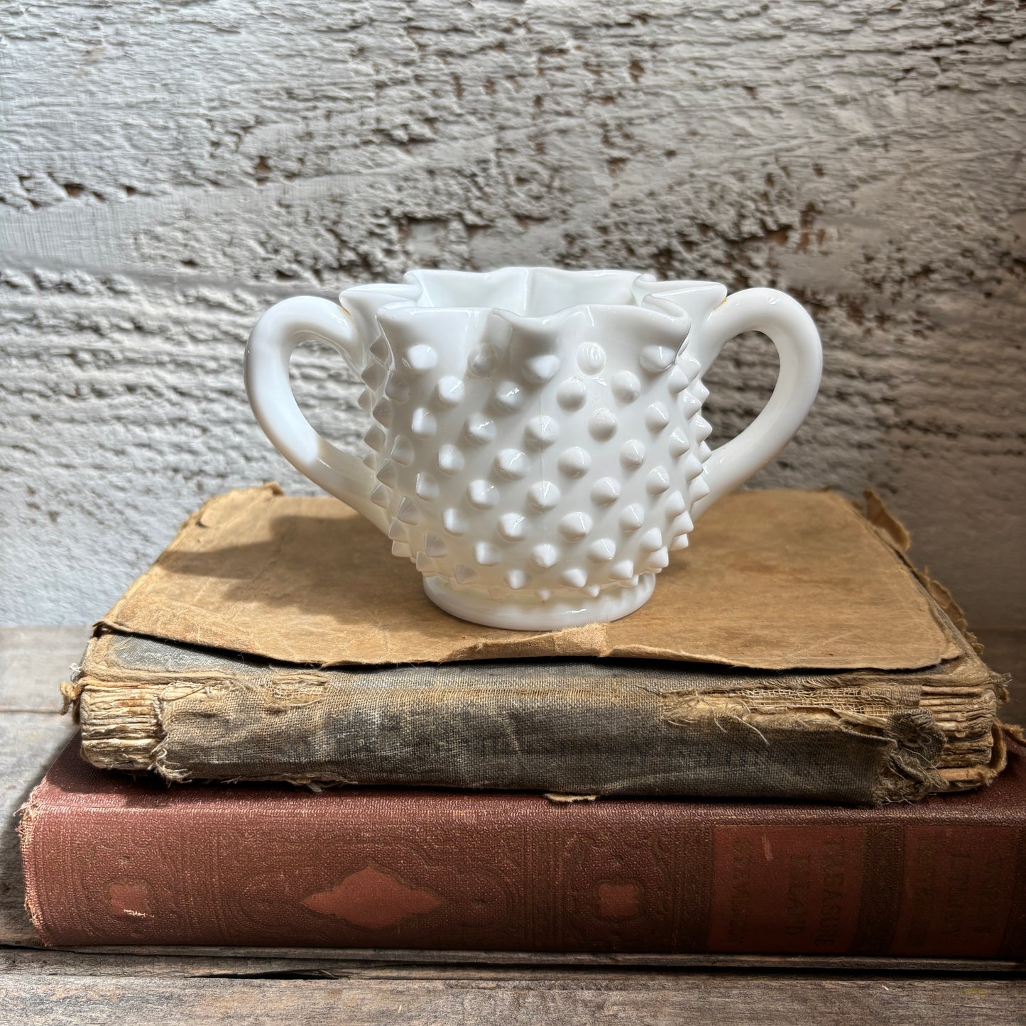 Vintage Milk Glass Hobnail Sugar Bowl