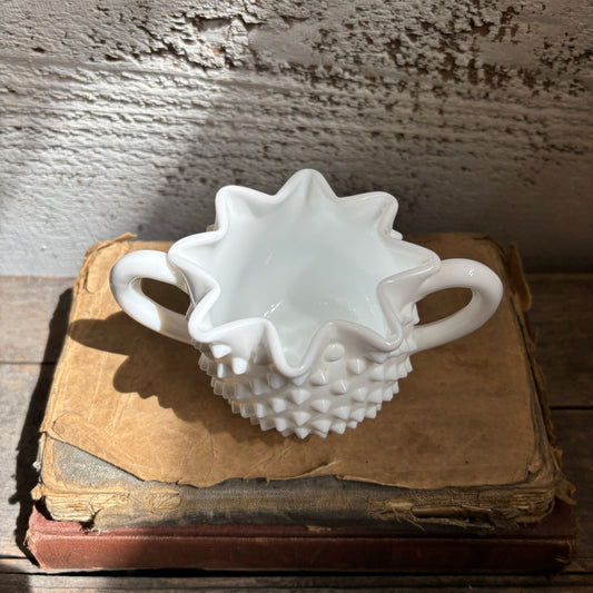 Vintage Milk Glass Hobnail Sugar Bowl