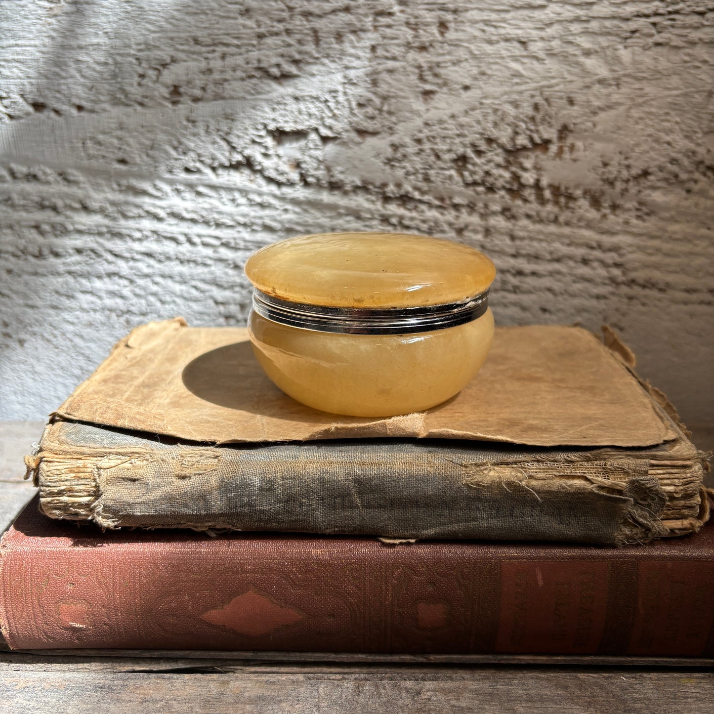 Vintage Italian Alabaster Round Trinket Box