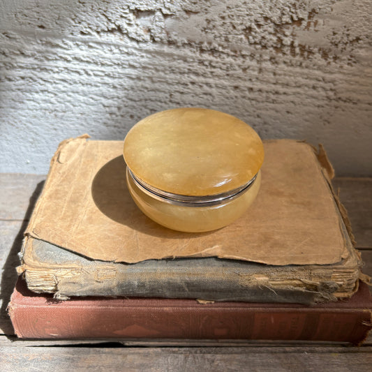 Vintage Italian Alabaster Round Trinket Box
