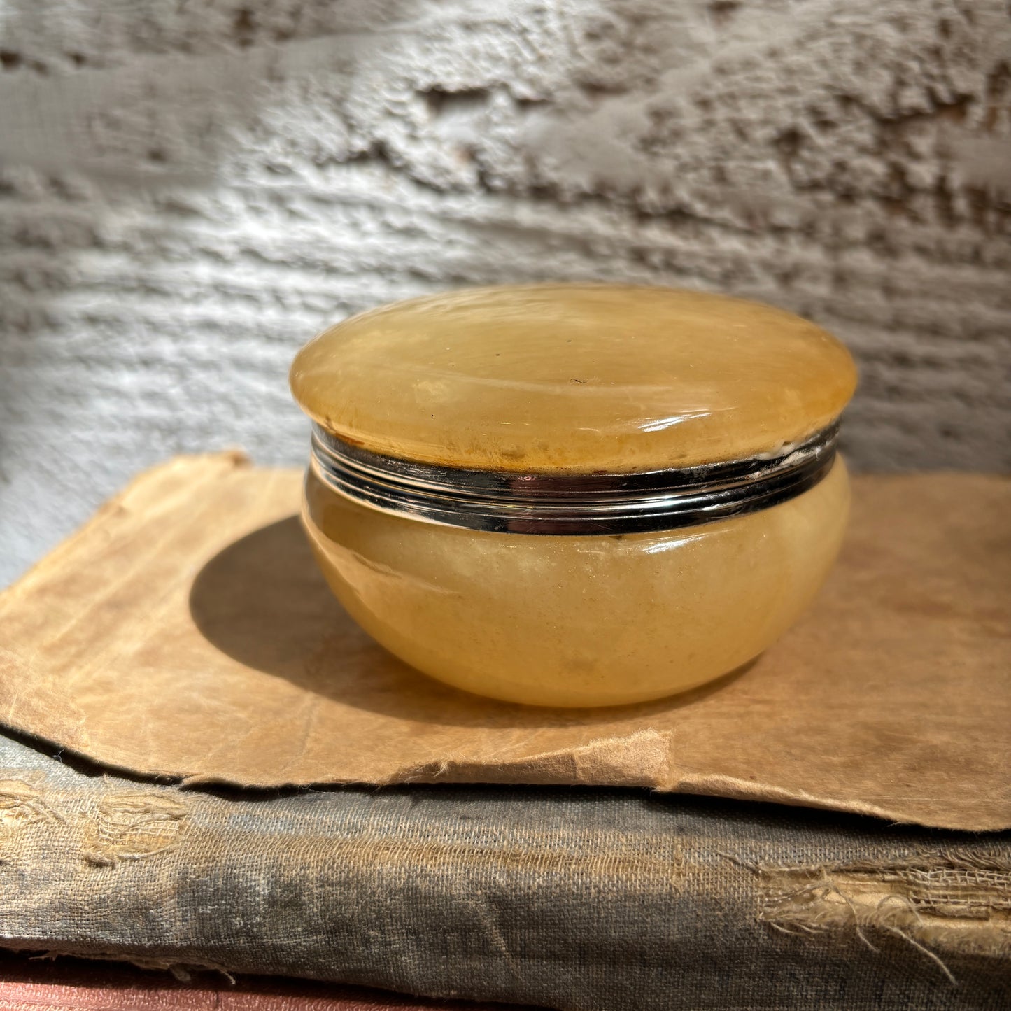 Vintage Italian Alabaster Round Trinket Box
