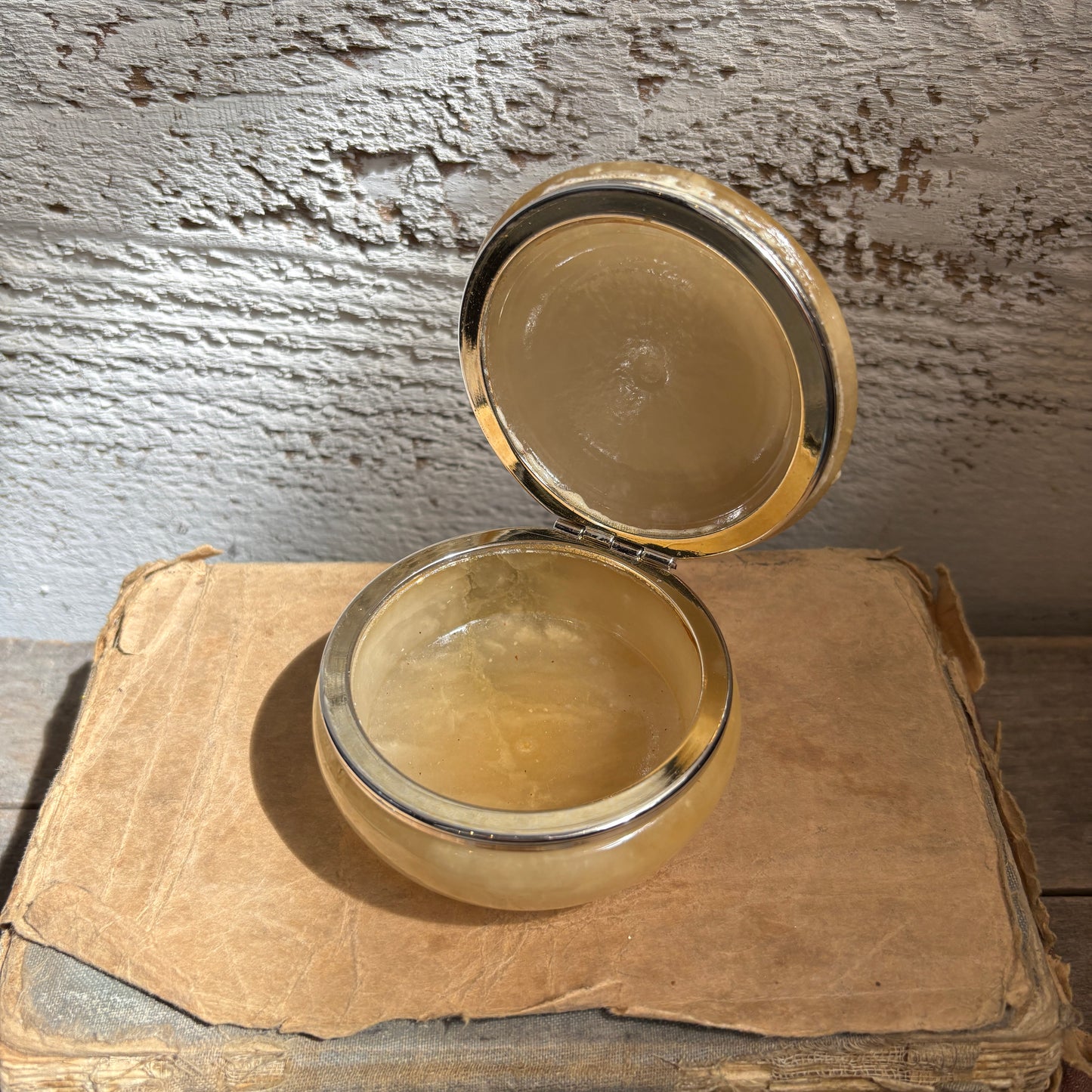 Vintage Italian Alabaster Round Trinket Box