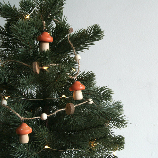 Wood Mushroom Garland - 40"L