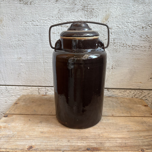 Vintage Stoneware Canning Crock w/ Lid - Dark Brown