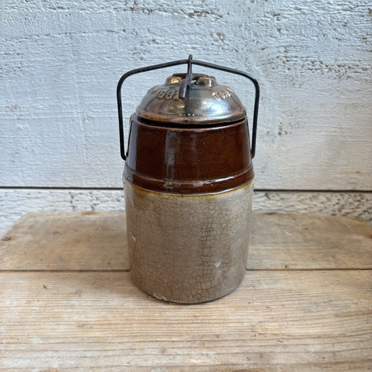 Antique Weir Stoneware Canning Jar w/Lid - Two Toned