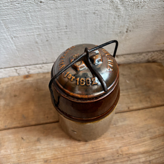 Antique Weir Stoneware Canning Jar w/Lid - Two Toned
