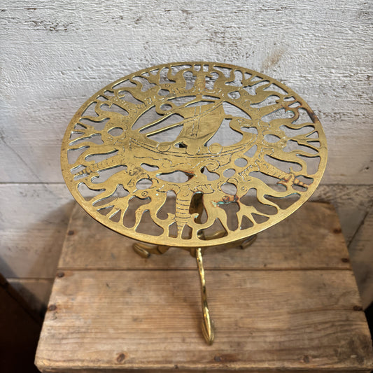 Vintage Brass Trivet Stand - Ship Design