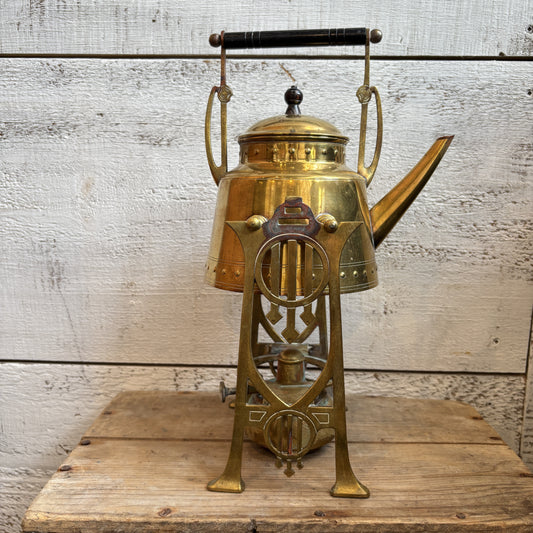 Vintage Brass Tea Pot w/Stand & Burner - Black Handle