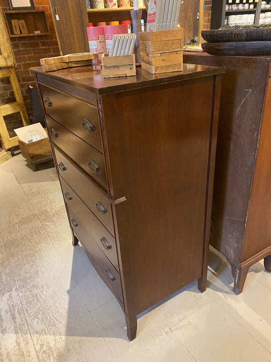 Vintage Dark Wood Tall Dresser - 5 Drawers