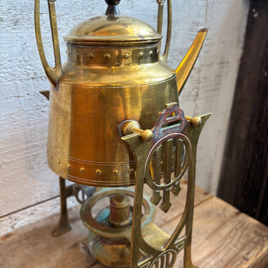 Vintage Brass Tea Pot w/Stand & Burner - Black Handle