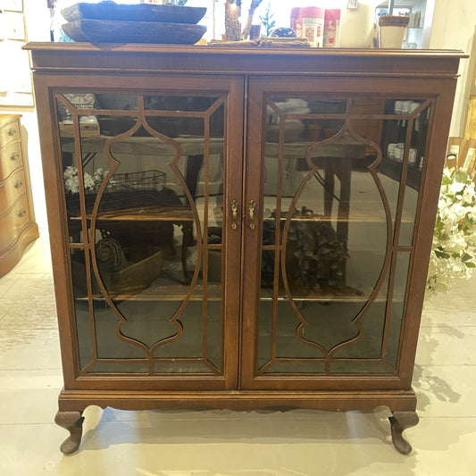 Vintage Dark Wood Glass Cabinet