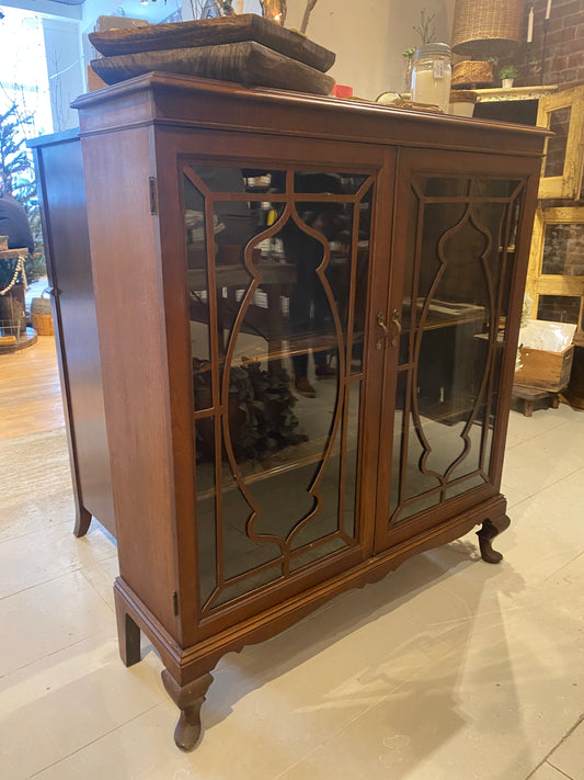 Vintage Dark Wood Glass Cabinet