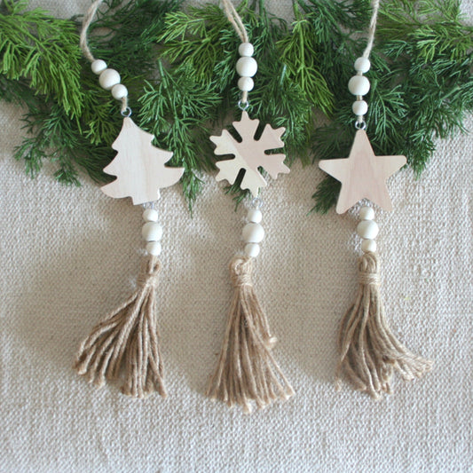 Wood Bead + Jute Tassel Ornament