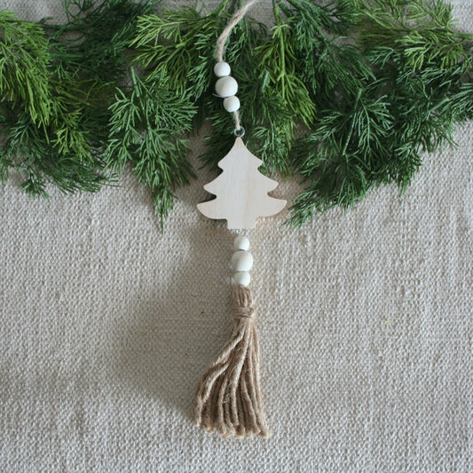 Wood Bead + Jute Tassel Ornament