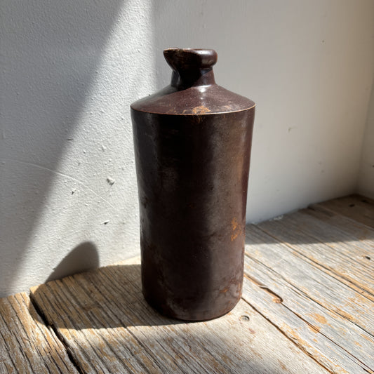 Vintage Stoneware Bottle w/Spout - Dark Brown
