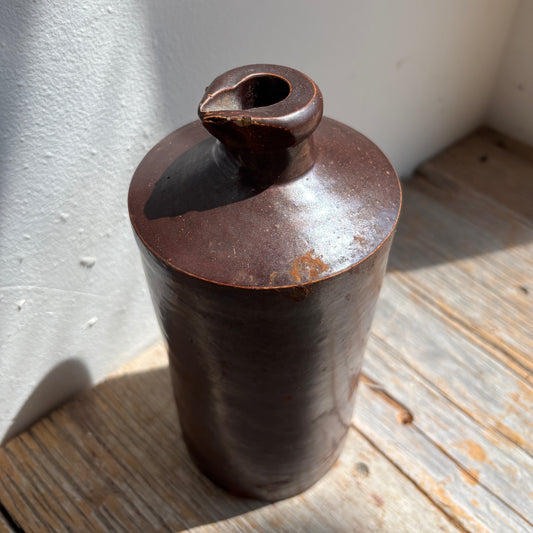 Vintage Stoneware Bottle w/Spout - Dark Brown