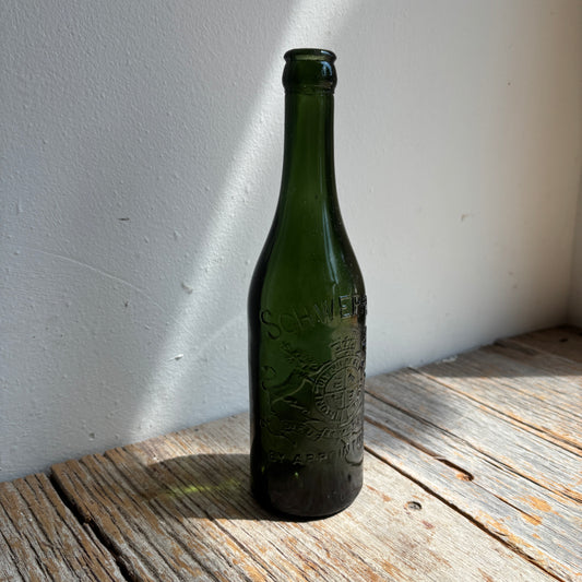 Antique Schweppes By Appointment Green Glass Bottle