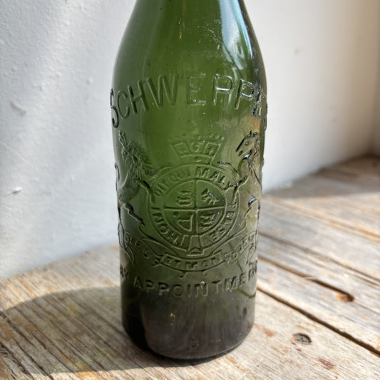Antique Schweppes By Appointment Green Glass Bottle