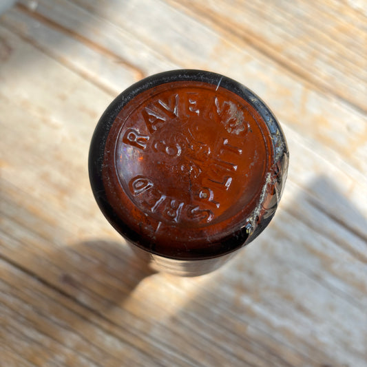 Antique Red Raven Splits Amber Glass Bottle
