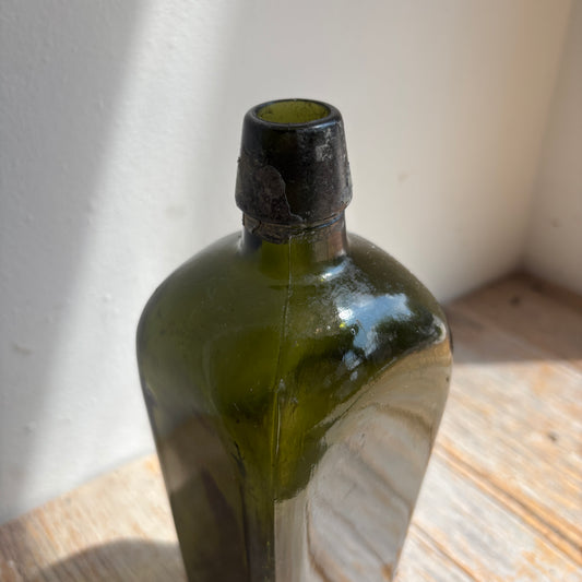 Antique Dark Green Glass Gin Bottle