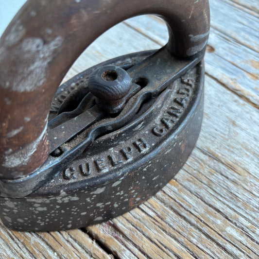 Antique A.R Woodyatt & Co Sad Iron w/Wood Handle