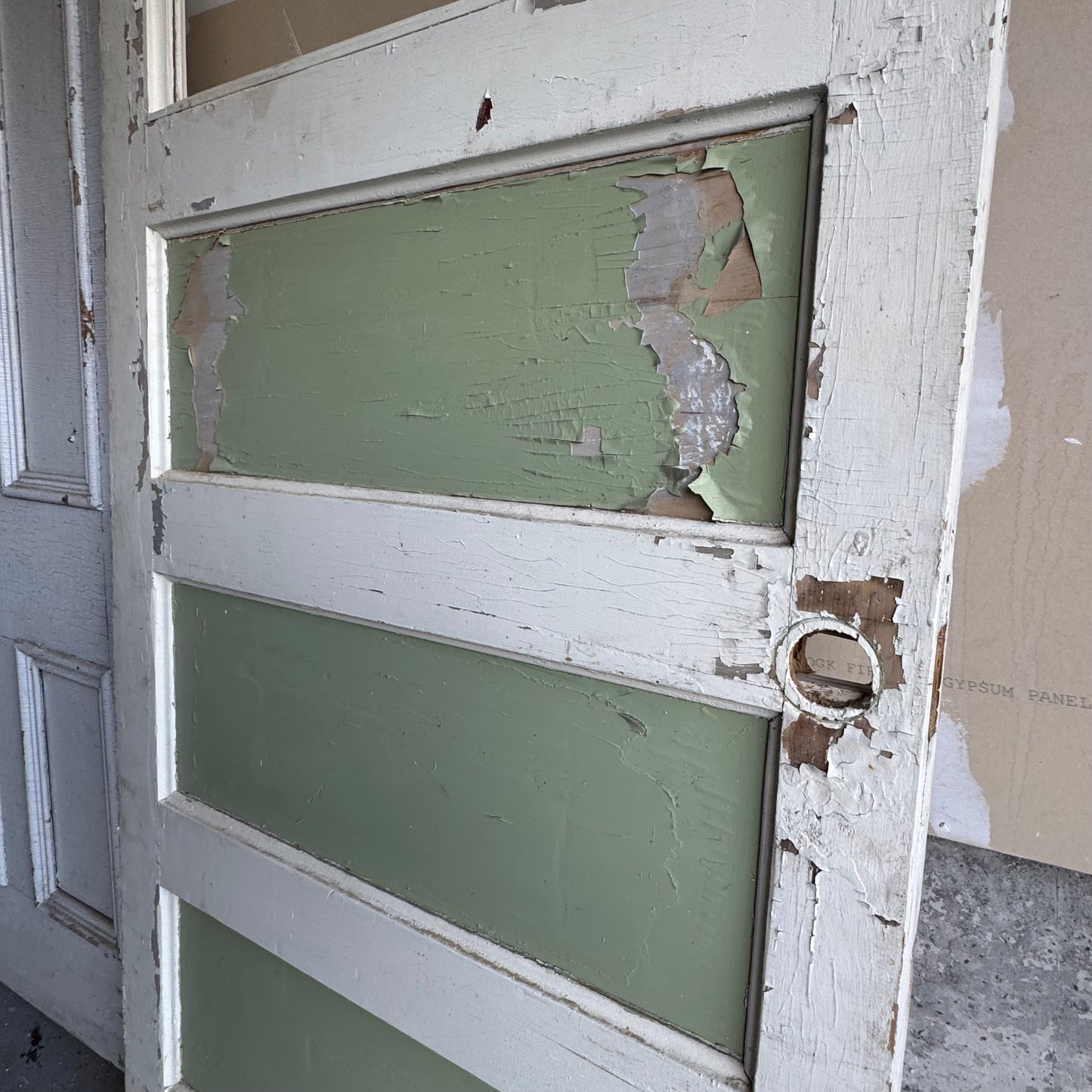 Antique White/Sage Green Farmhouse Door - No Glass Window