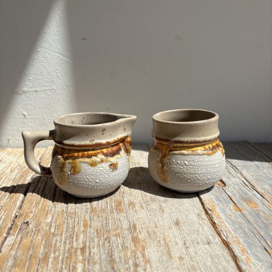 Vintage Laurentian Lava Drip Pottery Creamer & Sugar - Set of 2