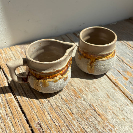 Vintage Laurentian Lava Drip Pottery Creamer & Sugar - Set of 2