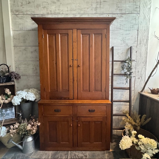 Vintage One Piece Wood Stepback w/ 4 Doors + 2 Drawers