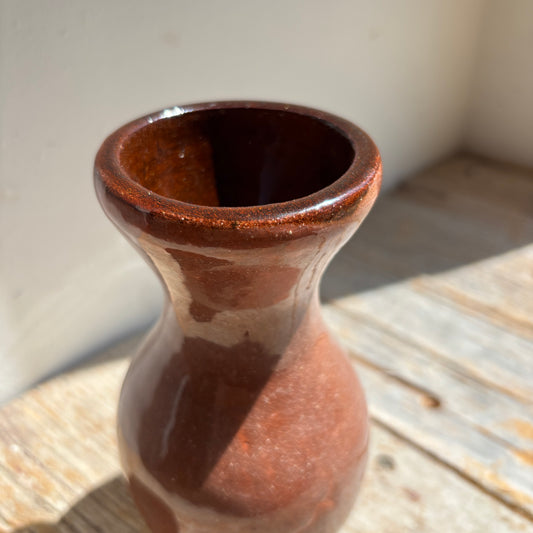 Vintage Pottery Vase - Terracotta w/Brown Rim