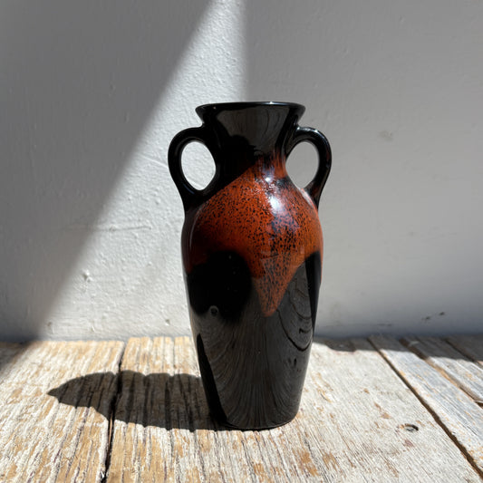 Vintage Ceramic Vase w/Handles - Black & Rust