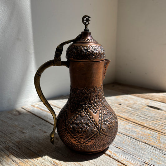 Vintage Copper Pitcher w/Brass Crescent Moon & Star