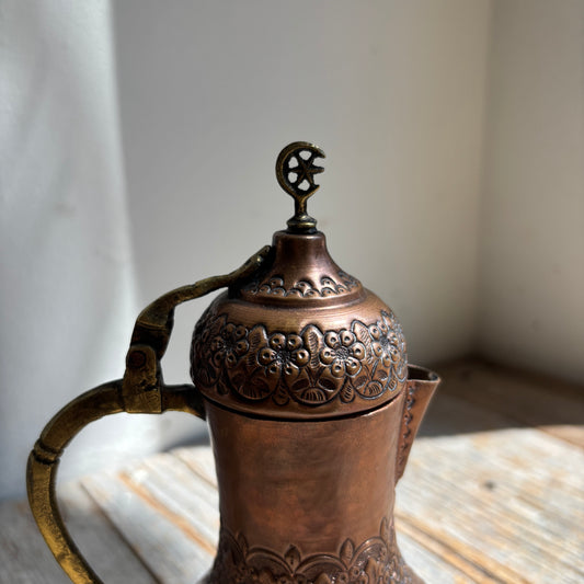 Vintage Copper Pitcher w/Brass Crescent Moon & Star