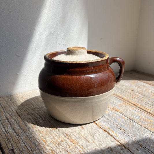Vintage Two-Toned Bean Pot w/Cream Lid