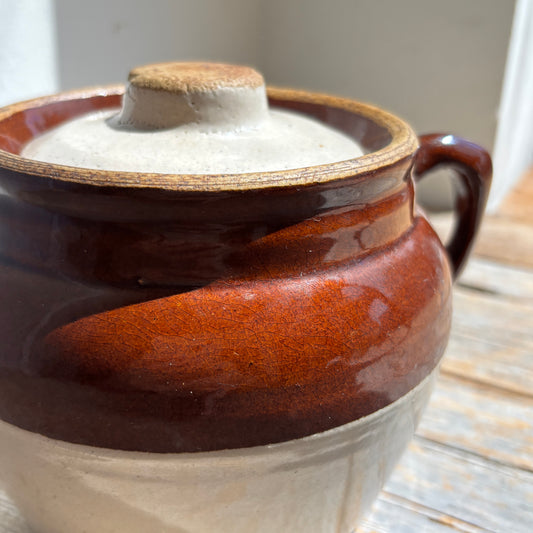 Vintage Two-Toned Bean Pot w/Cream Lid