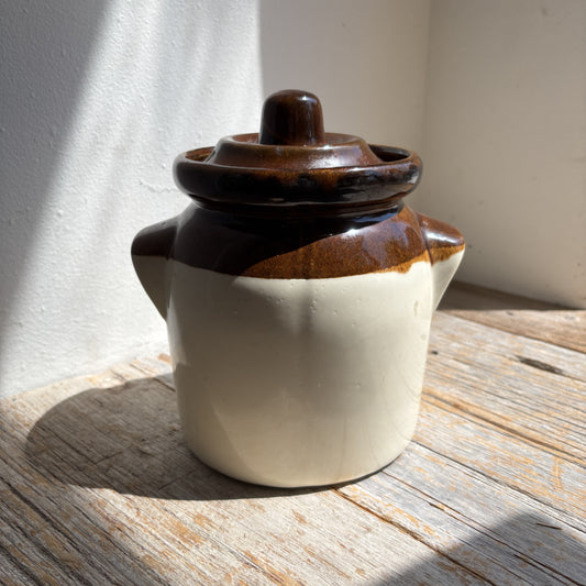 Vintage R.R.P Co Roseville Glazed Canister w/Lid  - Brown/Cream