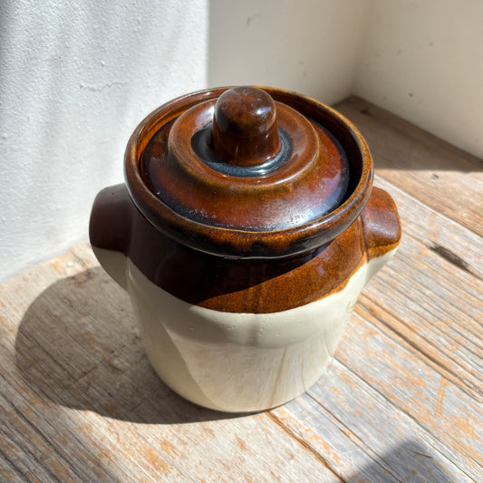 Vintage R.R.P Co Roseville Glazed Canister w/Lid  - Brown/Cream