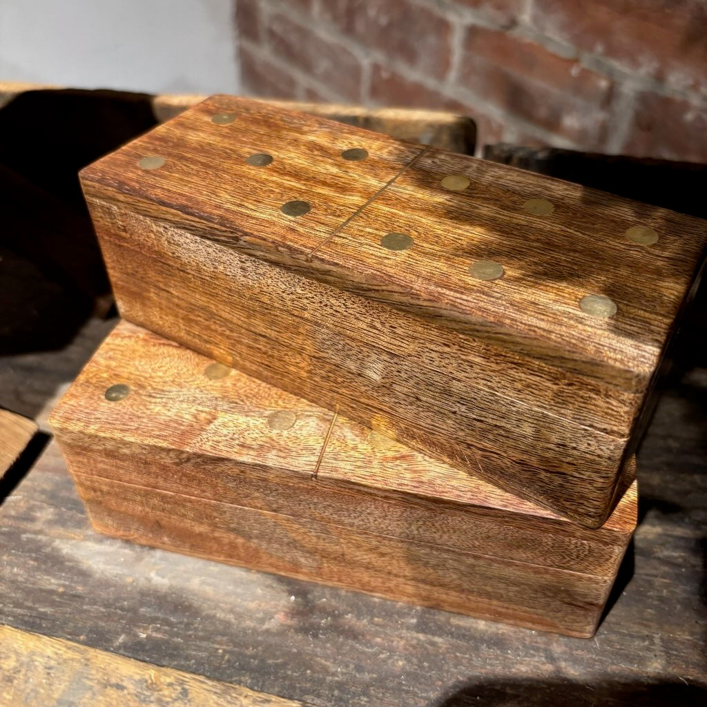 Mango Wood & Brass Dominoes Box Set