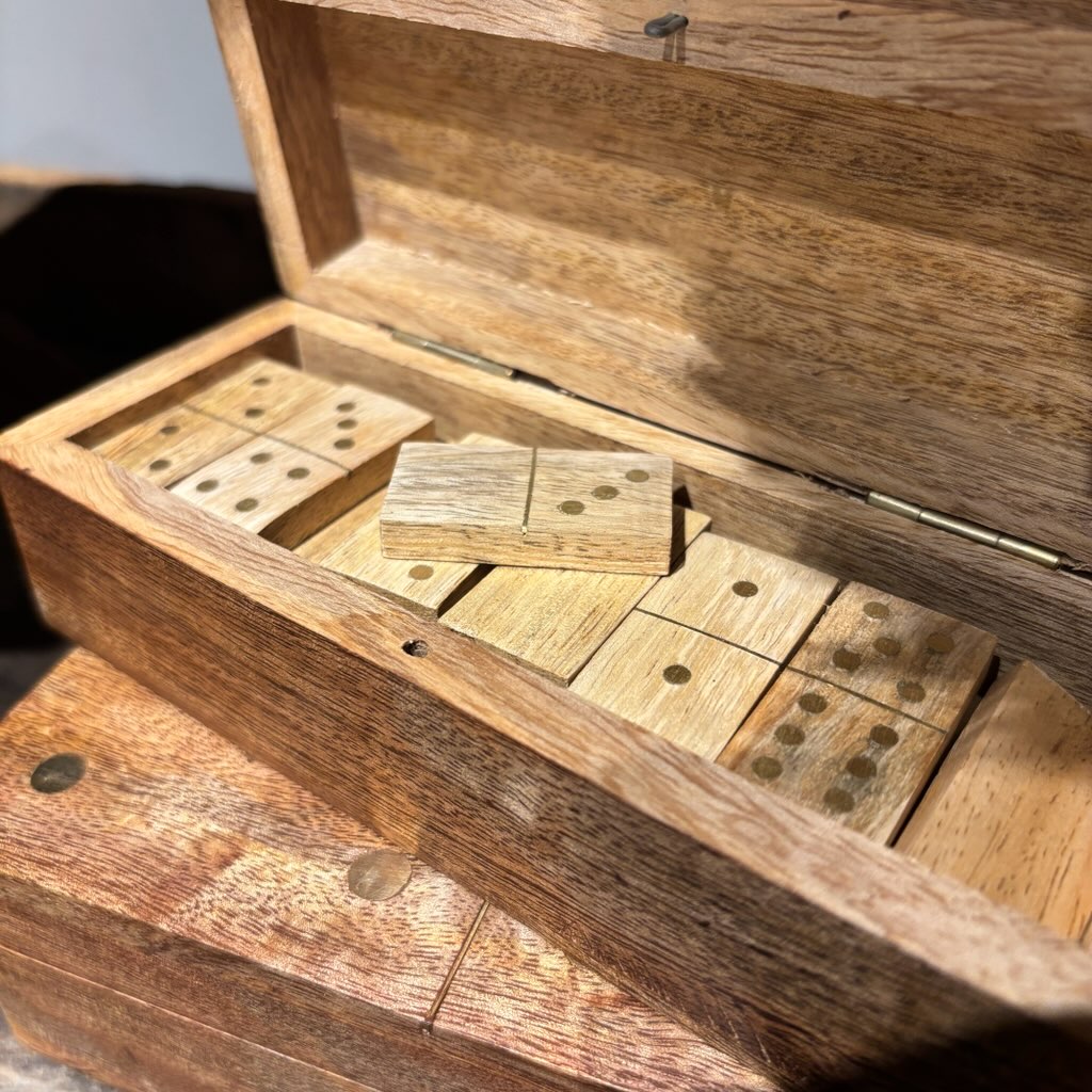Mango Wood & Brass Dominoes Box Set