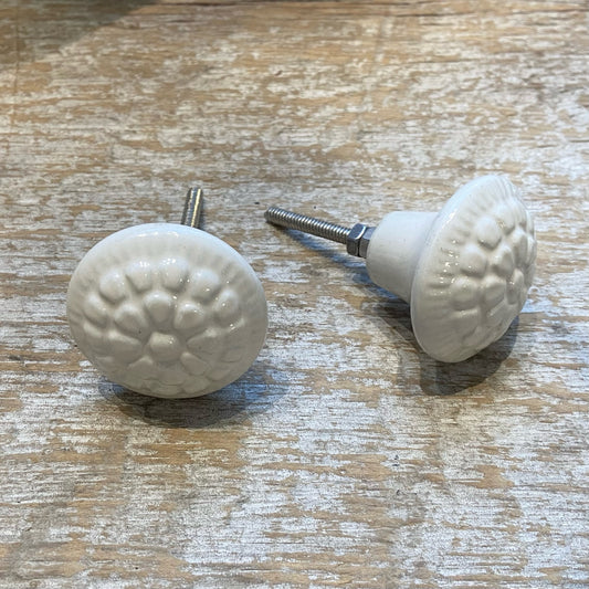 Knob: Embossed Ceramic - Ivory