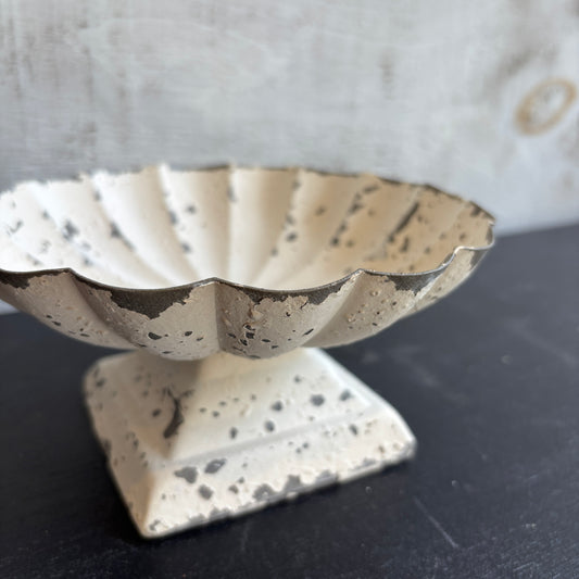 Distressed Cast Iron Scalloped Footed Dish