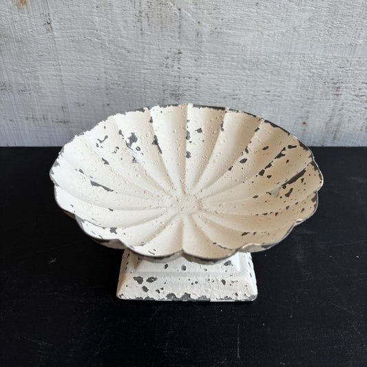 Distressed Cast Iron Scalloped Footed Dish